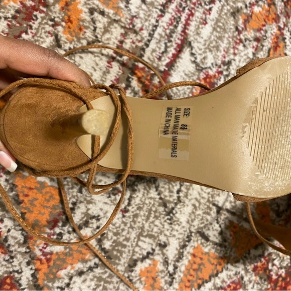 Camel Strappy Lace Up Heels - Picture 3 of 3